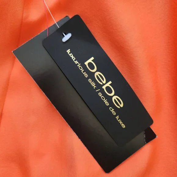 New Bebe Off Shoulder Silk Chiffon Dress Coral Orange Summer Party Taylor Swift - Picture 6 of 10